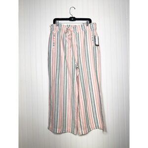 Sharagano Linen Blend Striped Wide Leg Pants Womens Large Elastic Waist NWT New